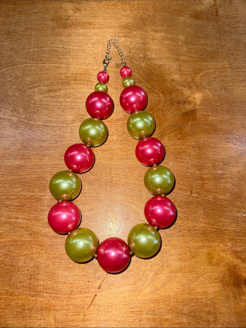 Vintage Beaded Statement Necklace in Pink and Green